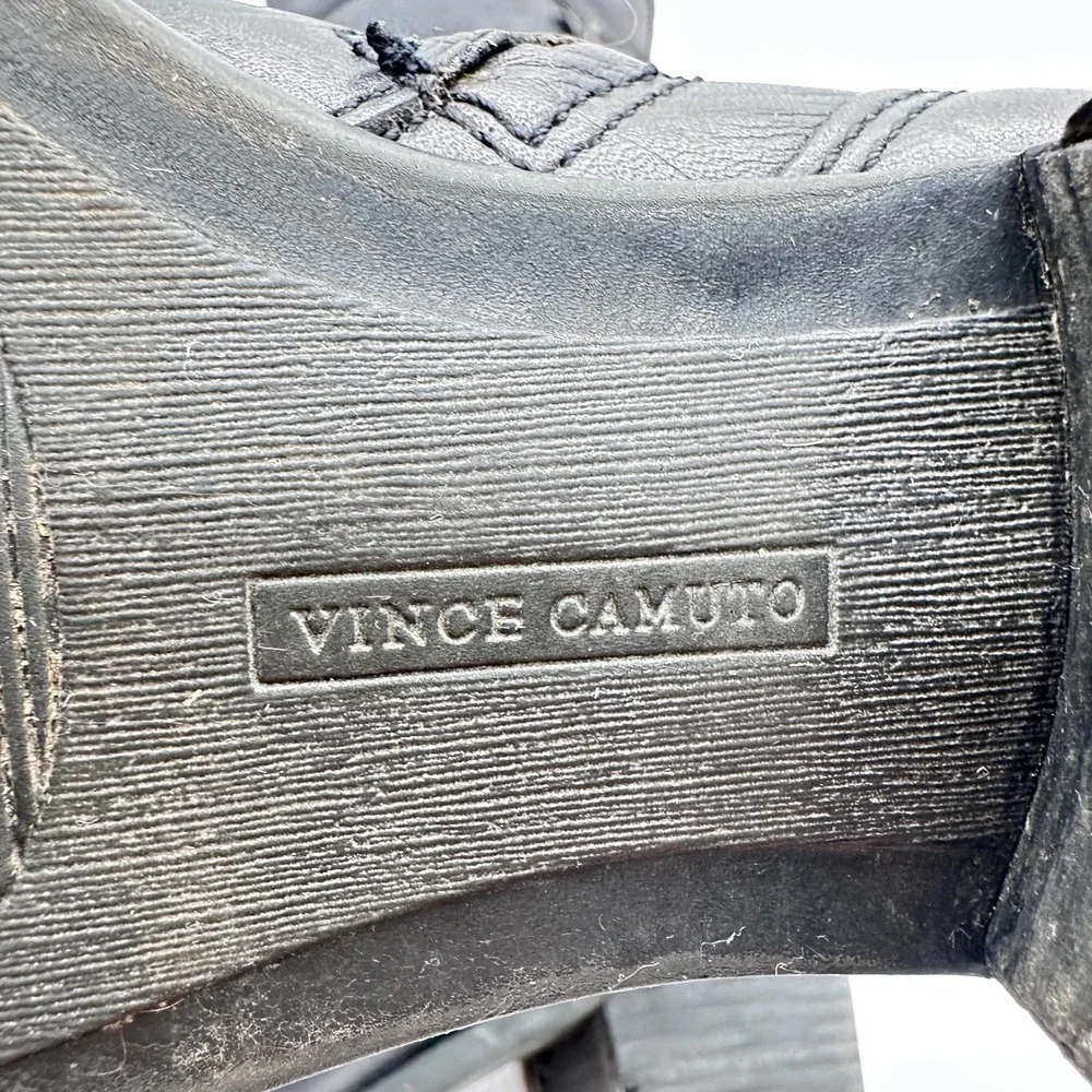 Vince Camuto Bollo Black Leather Knee High Biker Moto Goth Studded Boots 6.5 B - Picture 12 of 16